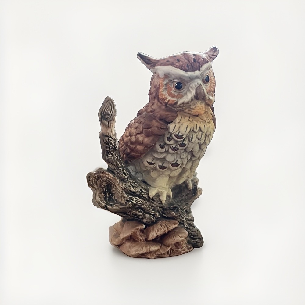 Vintage Ceramic Owl Figurine Branch Mushroom Woodland Decor Made In Japan Whimsy